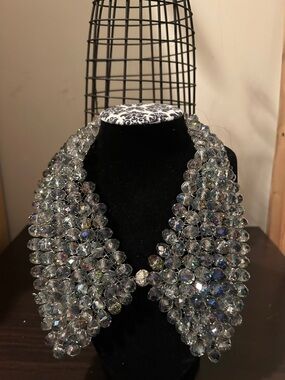 Crystal Bead Statement Collar Necklace - Clear